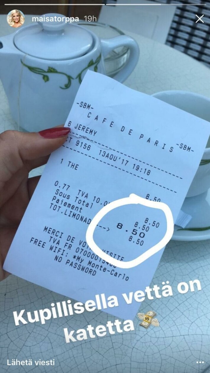 Maisa Torppa turhamaisena - julkaisi ehkä pröystäilevimmän kuvansa koskaan! Maisa Torpan kuitti