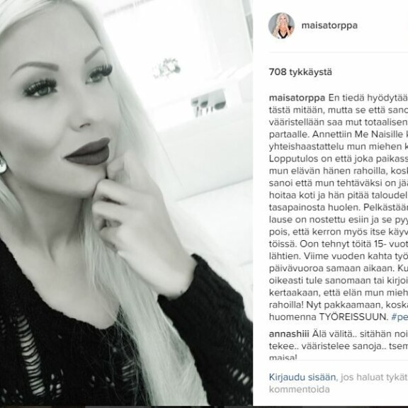 Maisa Torppa raivostui: En todellakaan elä mieheni rahoilla!