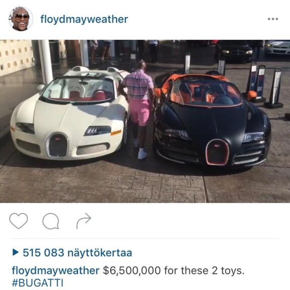 Huippunyrkkeilijä Floyd Mayweather esitteli uudet lelunsa - hintaa vaatimattomat 6 miljoonaa!