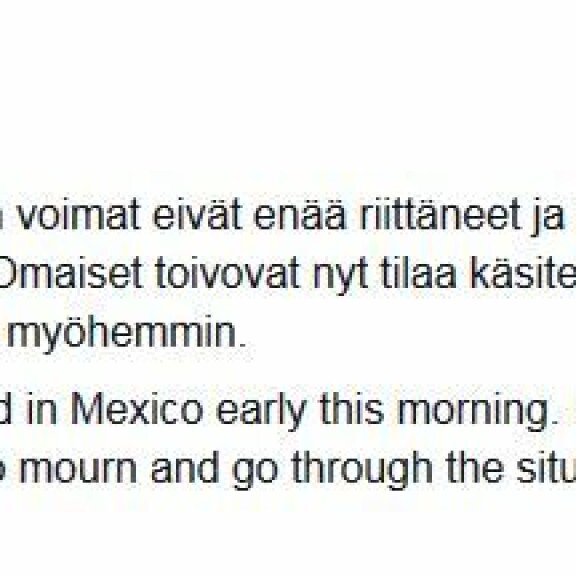 Suru-uutinen Meksikosta: suomalaisäiti menehtyi
