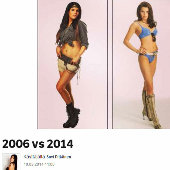 Suvi Pitkänen paljasteli vuonna 2006 ja nyt - kumpi kuva on kuumempi?