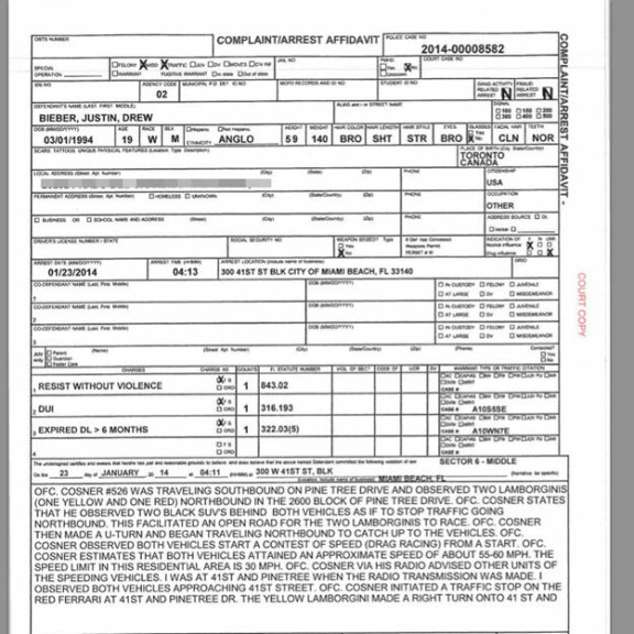 Näin aineissa ollut Bieber vastusti poliisia - tässä koko raportti!